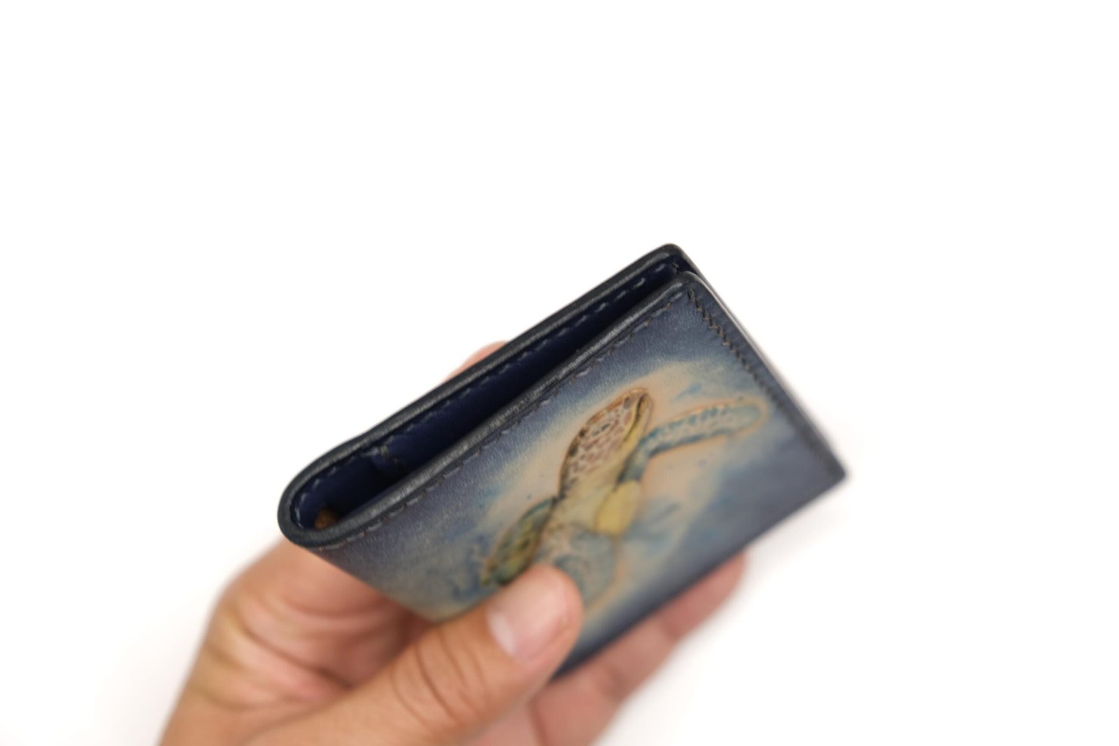 Mini Leather Wallet with Hand-Carved Sea Turtle – Handmade Art - Image 8