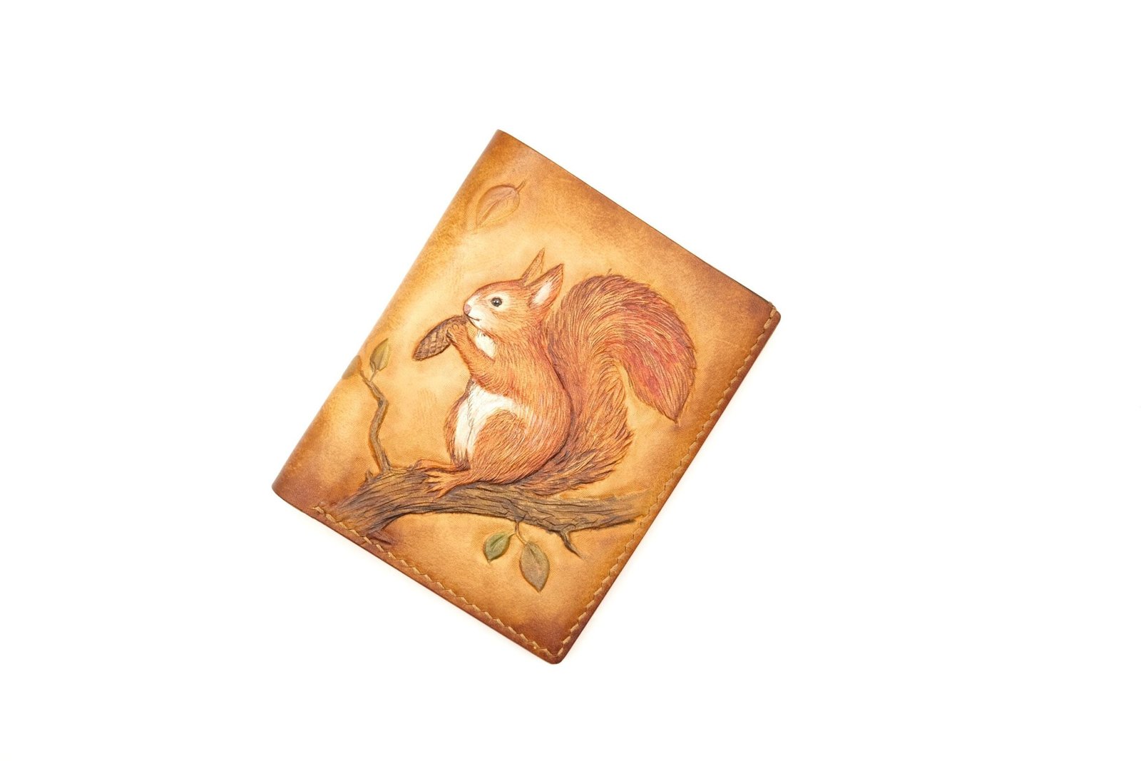 Tall Bifold Leather Wallet with Hand-Carved Squirrel Design - Image 3