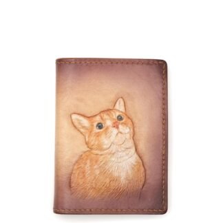 Mini Leather Wallet with Hand-Carved Cat Portrait – Orange Tabby Wallet, Pet Lover Gift, Cat Art Wallet