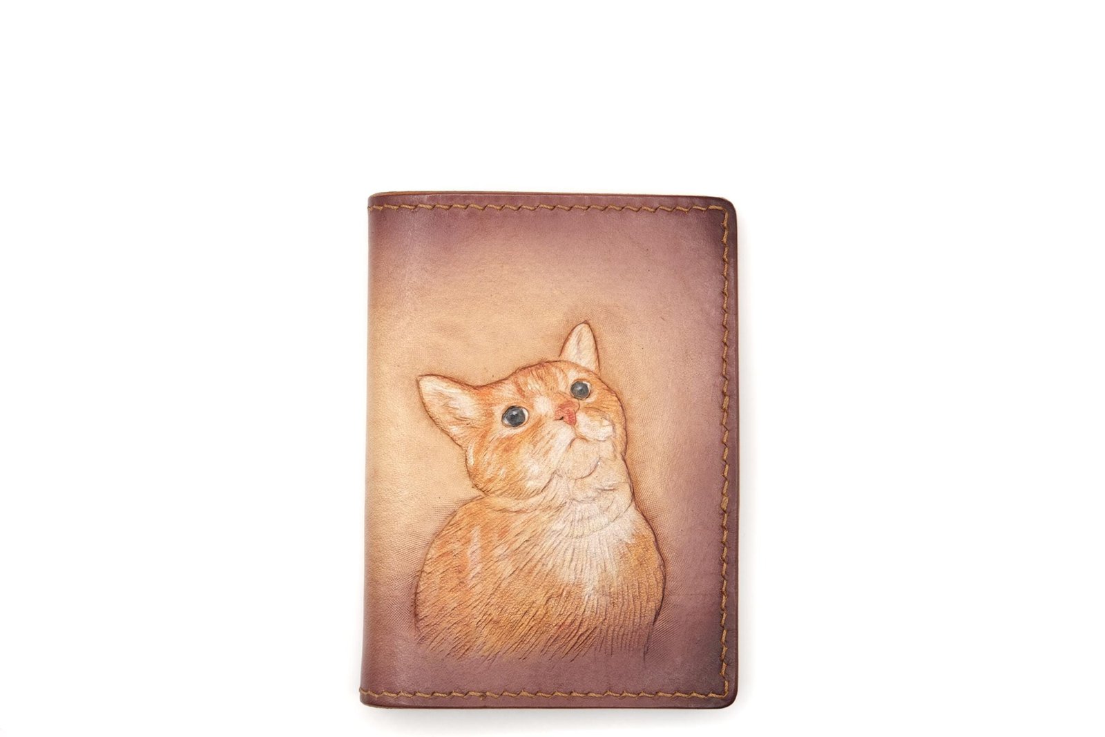 Mini Leather Wallet with Hand-Carved Cat Portrait – Orange Tabby Wallet, Pet Lover Gift, Cat Art Wallet