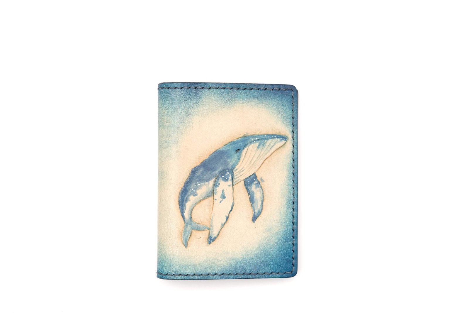 Hand-Carved Whale Mini Leather Wallet – Ocean Lover Gift, Handmade Slim Wallet, Whale Wallet