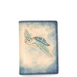 Mini Leather Wallet with Hand-Carved Blue Sea Turtle – Honu Ocean Wallet, Hawaiian Sea Life Gift
