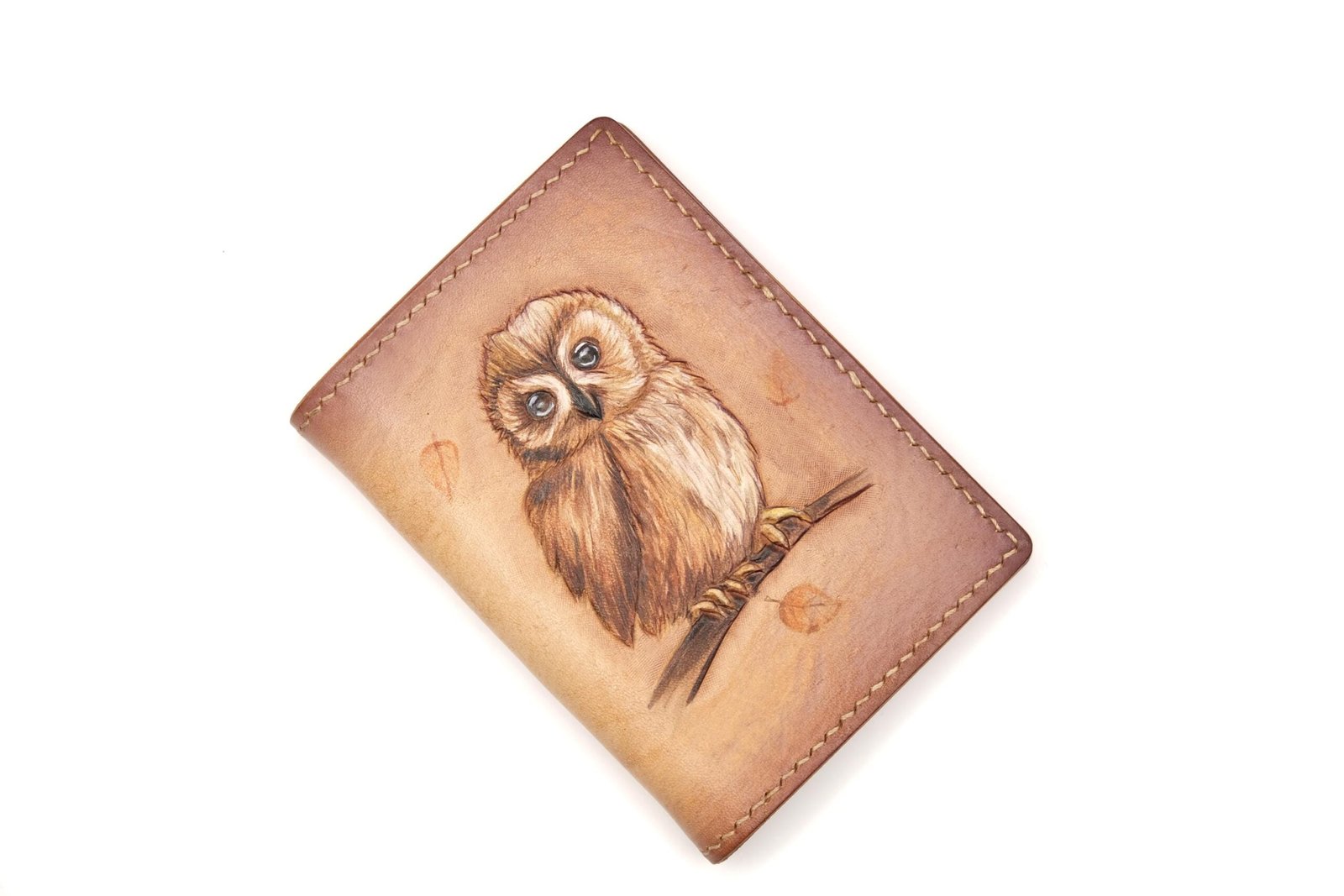 Mini Leather Wallet with Hand-Carved Owl – Woodland Animal Wallet, Nature-Inspired Gift - Image 2