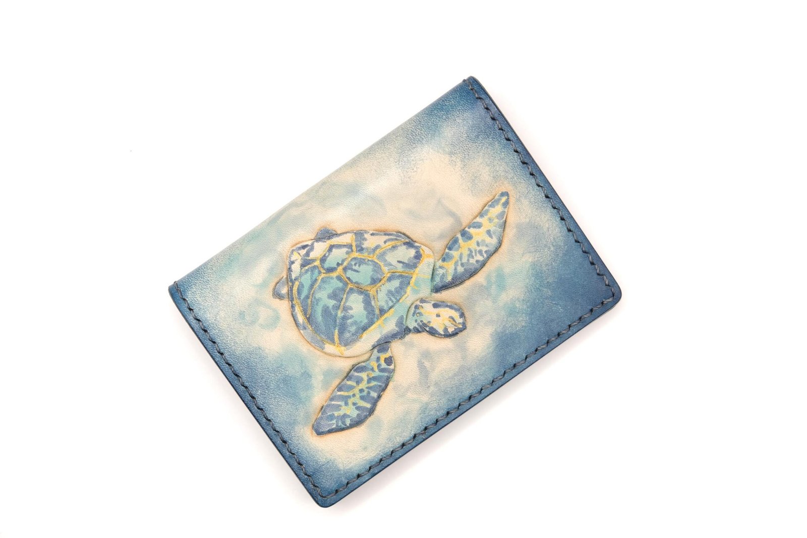 Mini Leather Wallet with Hand-Carved Blue Sea Turtle – Honu Wallet, Ocean Lover Gift, Marine Life Art - Image 4
