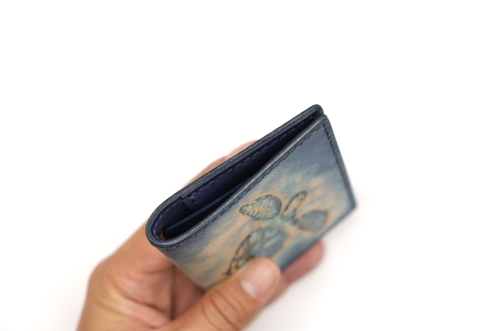 Mini Leather Wallet with Hand-Carved Blue Sea Turtle – Honu Wallet, Ocean Lover Gift, Marine Life Art - Image 8