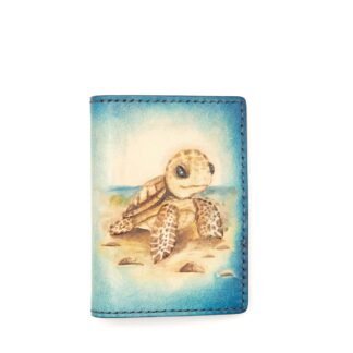 Mini Leather Wallet with Baby Sea Turtle – Hand-Carved Honu Slim Wallet, Ocean Wildlife Art