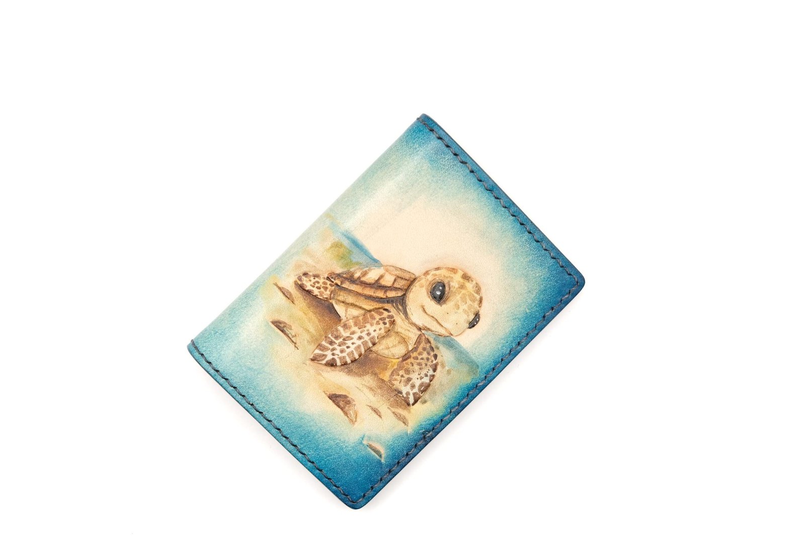 Mini Leather Wallet with Baby Sea Turtle – Hand-Carved Honu Slim Wallet, Ocean Wildlife Art - Image 2