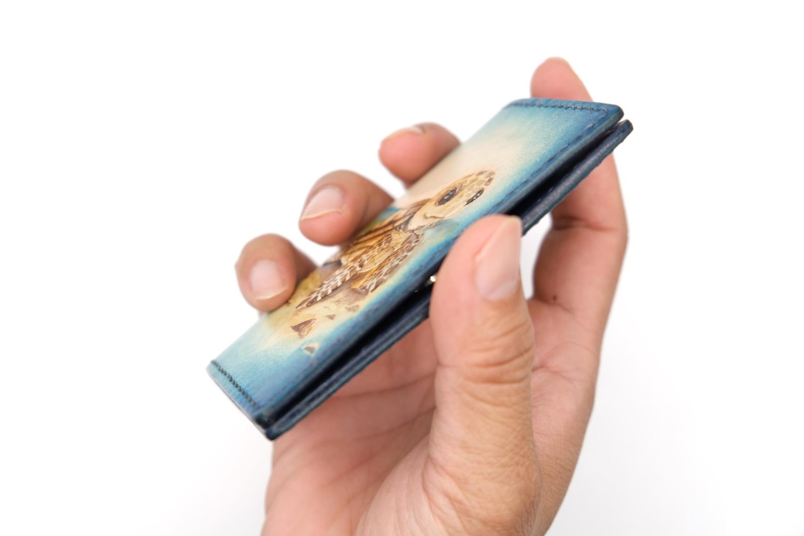 Mini Leather Wallet with Baby Sea Turtle – Hand-Carved Honu Slim Wallet, Ocean Wildlife Art - Image 10