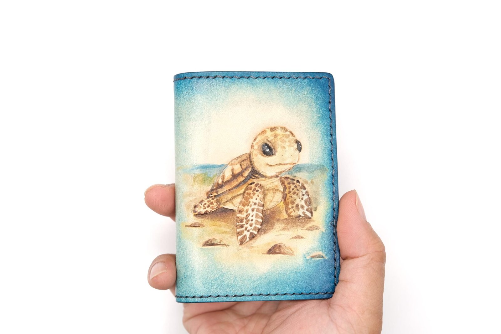 Mini Leather Wallet with Baby Sea Turtle – Hand-Carved Honu Slim Wallet, Ocean Wildlife Art - Image 7