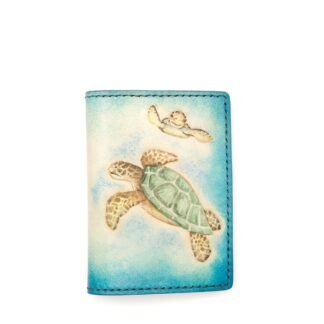 Mini Leather Wallet with Hand-Carved Sea Turtle and Baby – Honu Wallet, Ocean Lover Gift