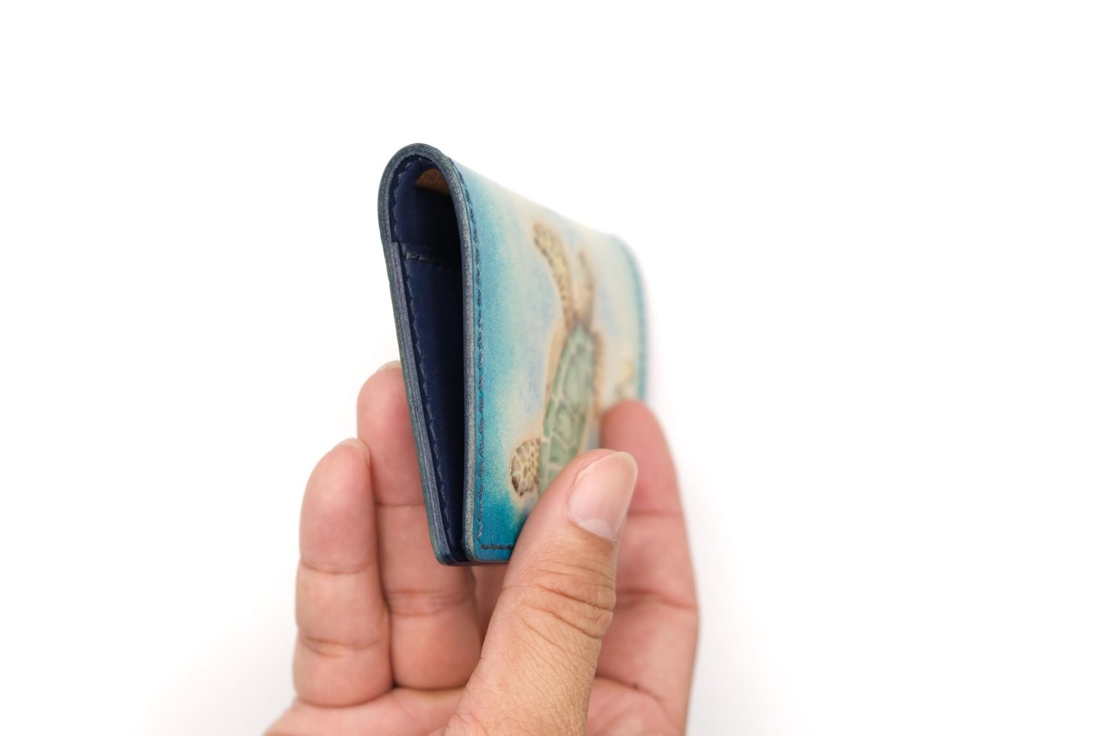 Mini Leather Wallet with Hand-Carved Sea Turtle and Baby – Honu Wallet, Ocean Lover Gift - Image 7