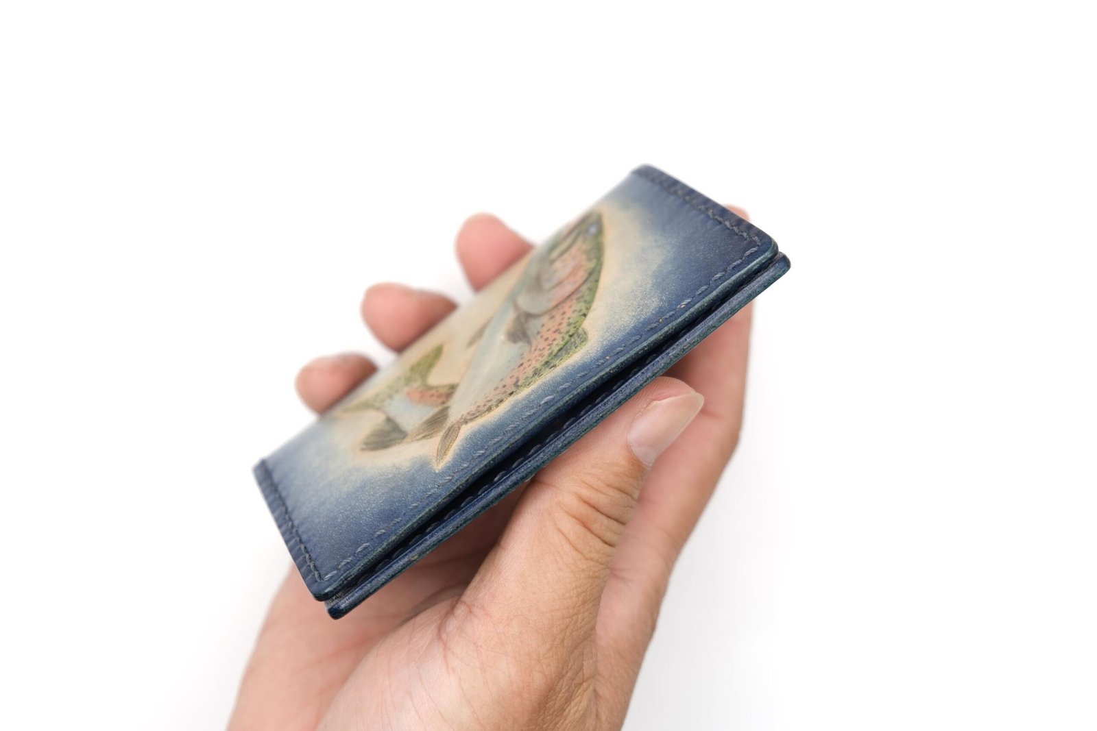 Mini Leather Wallet with Hand-Carved Rainbow Trout – Handmade Gift for Fishermen - Image 7