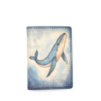 Mini Leather Wallet with Hand-Carved Blue Whale – Handmade Minimalist Wallet for Nature Lovers