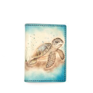 Mini Leather Wallet with Hand-Carved Baby Sea Turtle – Handmade Ocean Wallet – Minimalist Wallet – Gift for Turtle Lovers