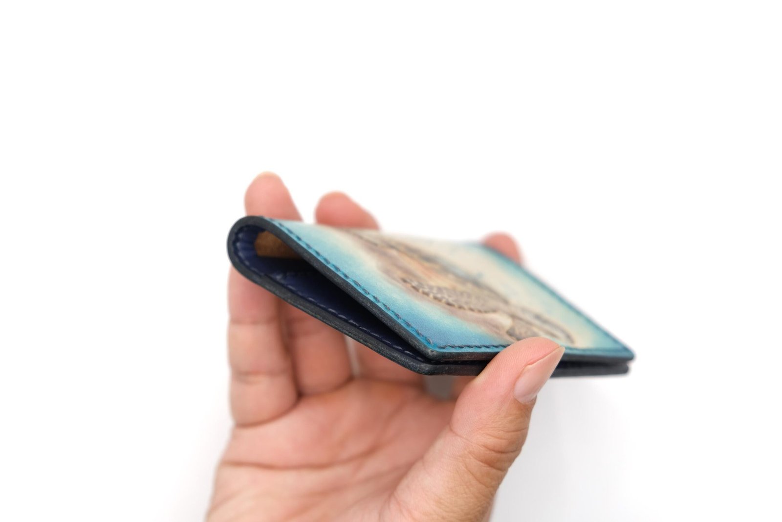 Mini Leather Wallet with Hand-Carved Baby Sea Turtle – Handmade Ocean Wallet – Minimalist Wallet – Gift for Turtle Lovers - Image 5