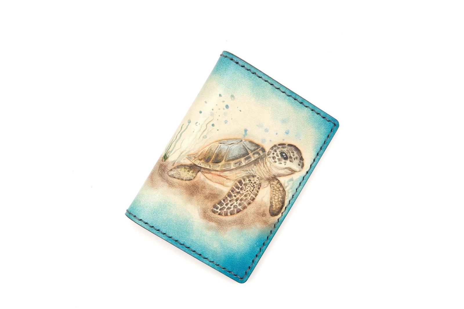 Mini Leather Wallet with Hand-Carved Baby Sea Turtle – Handmade Ocean Wallet – Minimalist Wallet – Gift for Turtle Lovers - Image 3