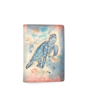 Mini Leather Wallet with Hand-Carved Sea Turtle – Handmade Leather Wallet, Unique Wallet Gift