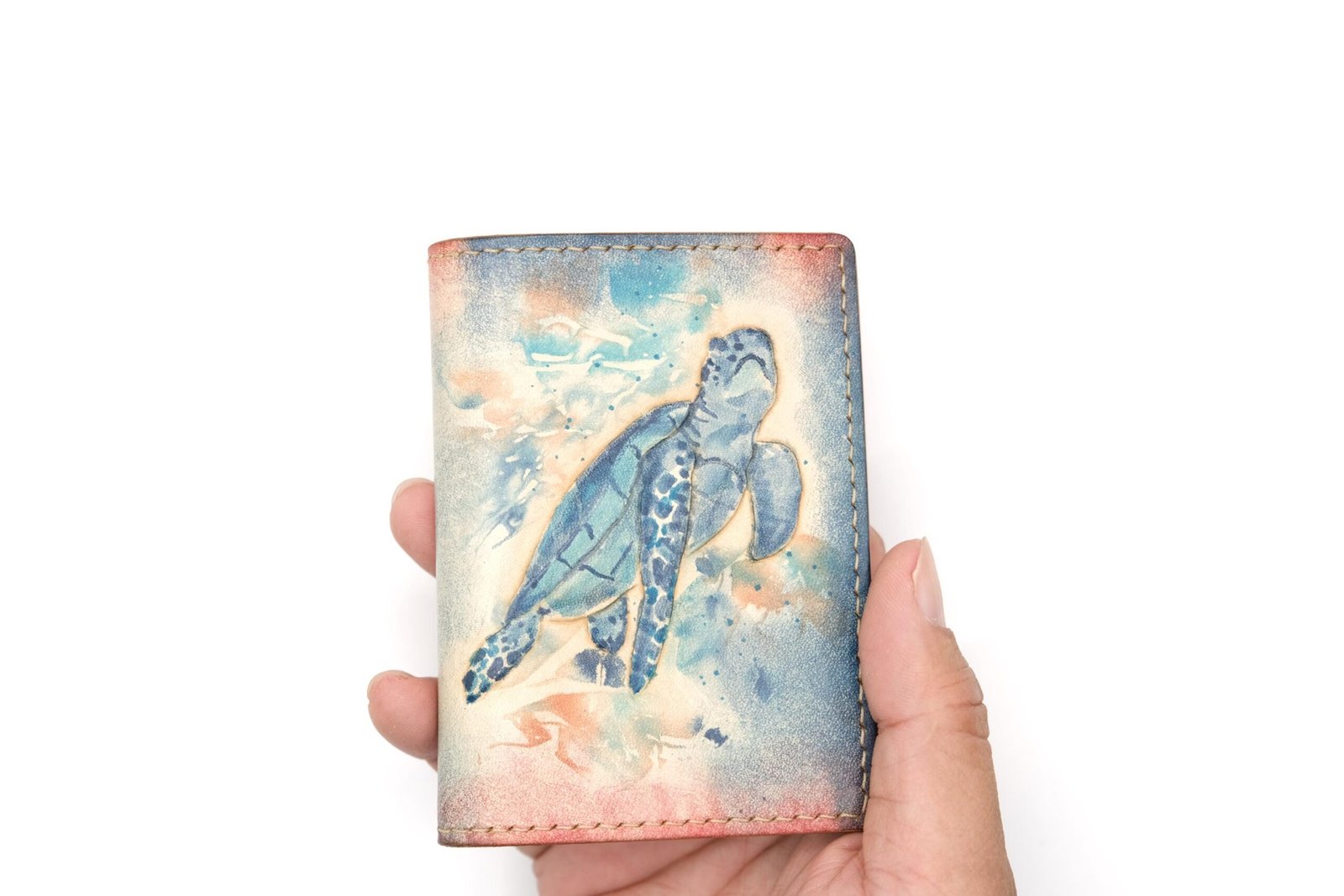 Mini Leather Wallet with Hand-Carved Sea Turtle – Handmade Leather Wallet, Unique Wallet Gift - Image 6