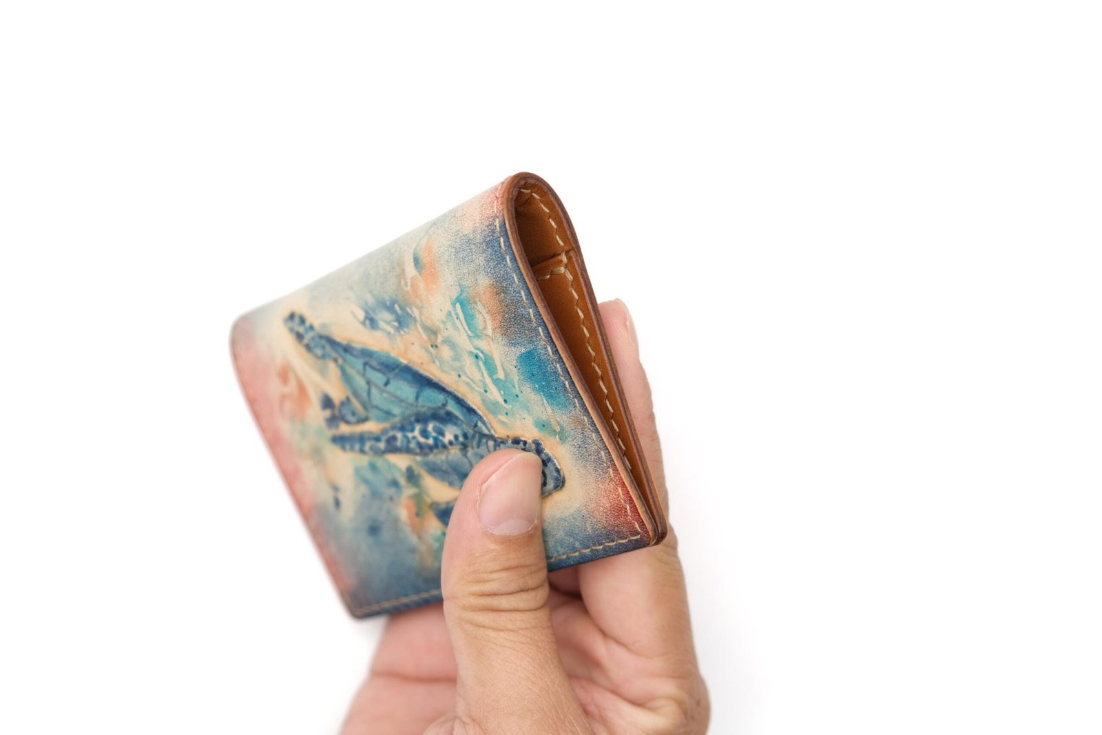 Mini Leather Wallet with Hand-Carved Sea Turtle – Handmade Leather Wallet, Unique Wallet Gift - Image 9