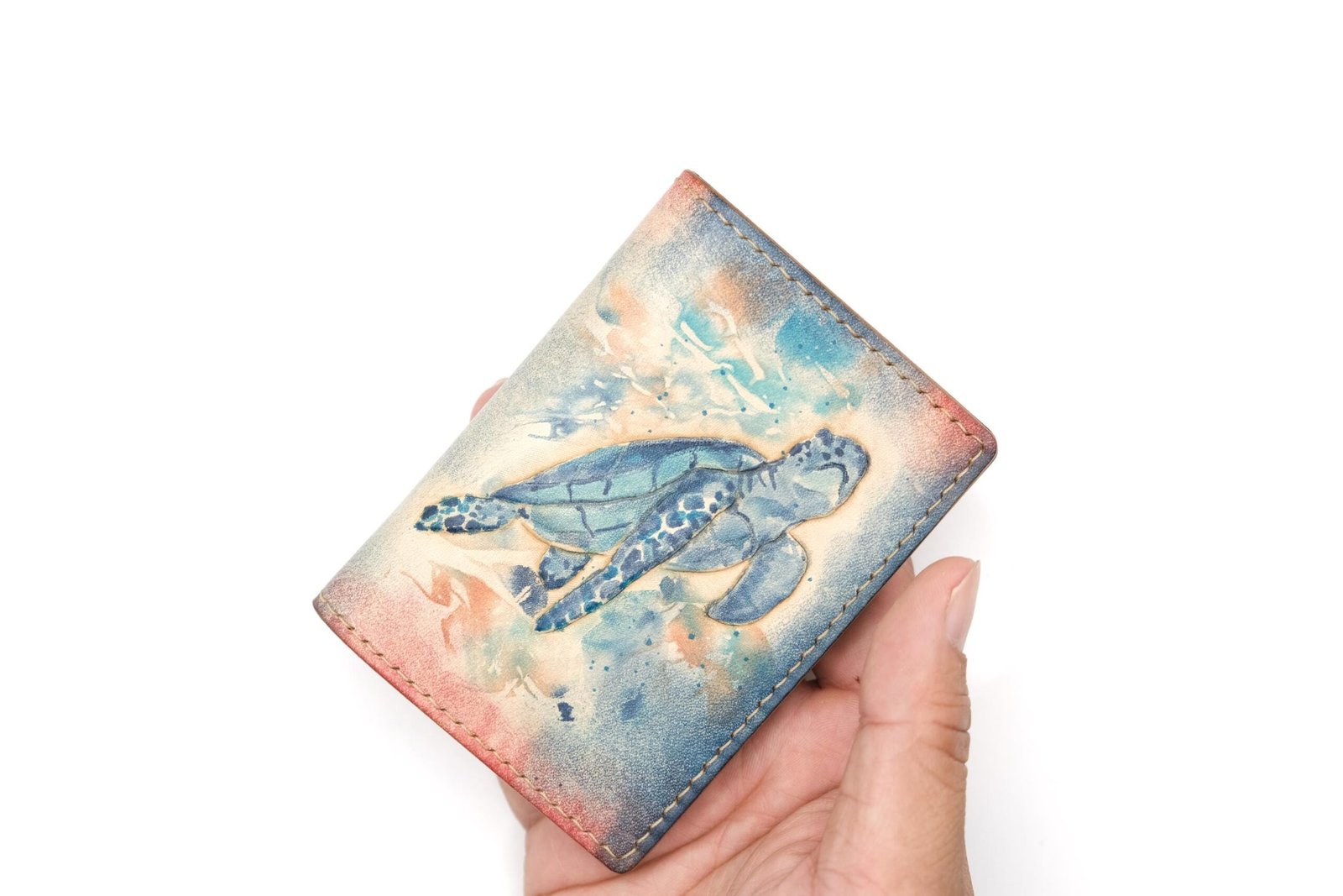 Mini Leather Wallet with Hand-Carved Sea Turtle – Handmade Leather Wallet, Unique Wallet Gift - Image 7
