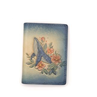 Mini Leather Wallet with Hand-Carved Whale & Plumeria – Handmade Leather Wallet, Minimalist Wallet, Leather Gift