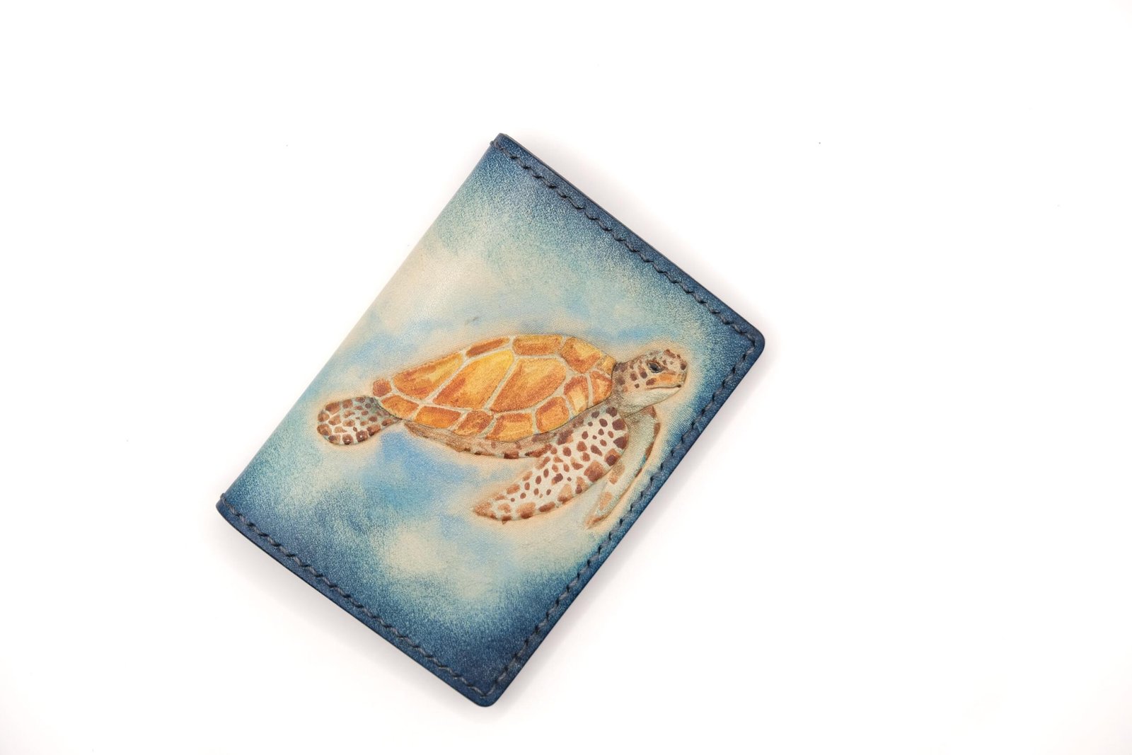 Mini Leather Wallet with Hand-Carved Sea Turtle – Handmade Leather Wallet, Leather Unique Gift - Image 5