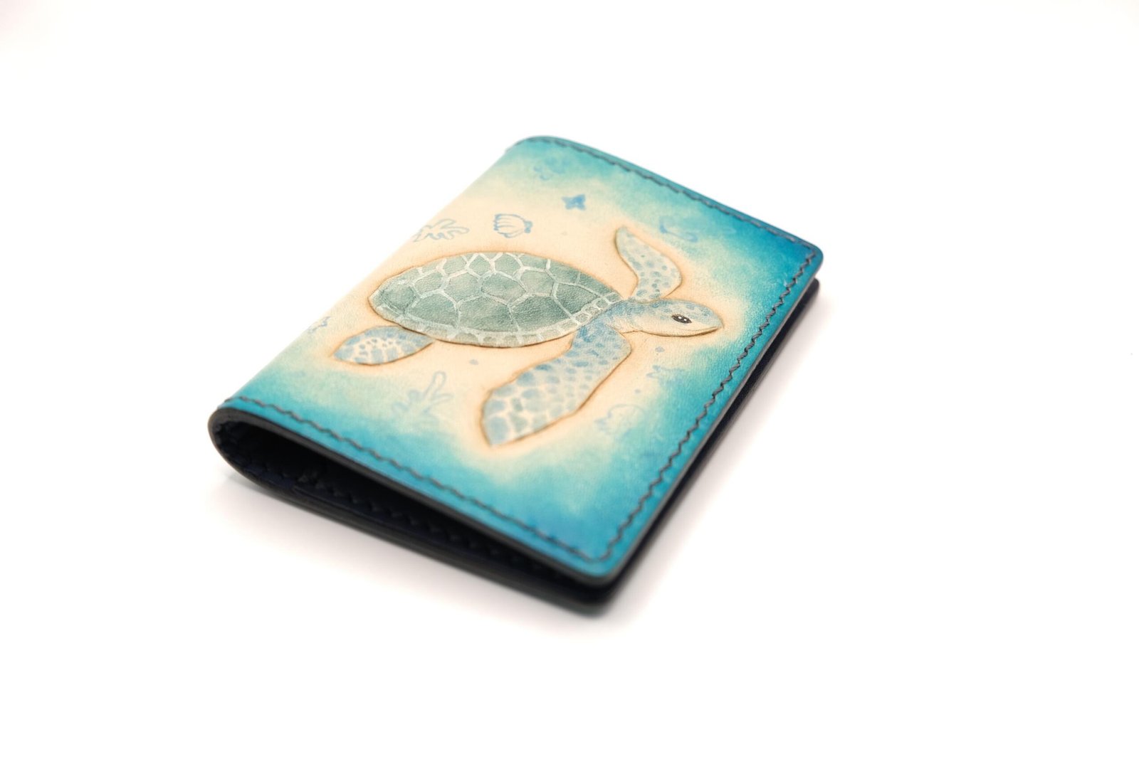 Mini Leather Wallet with Hand-Carved Sea Turtle – Handmade Leather Wallet, Honu Wallet, Unique Gift - Image 2