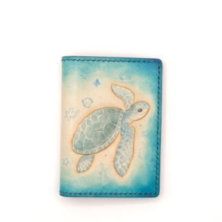 Mini Leather Wallet with Hand-Carved Sea Turtle – Handmade Leather Wallet, Honu Wallet, Unique Gift