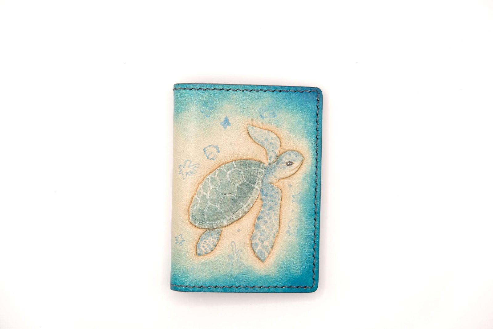Mini Leather Wallet with Hand-Carved Sea Turtle – Handmade Leather Wallet, Honu Wallet, Unique Gift