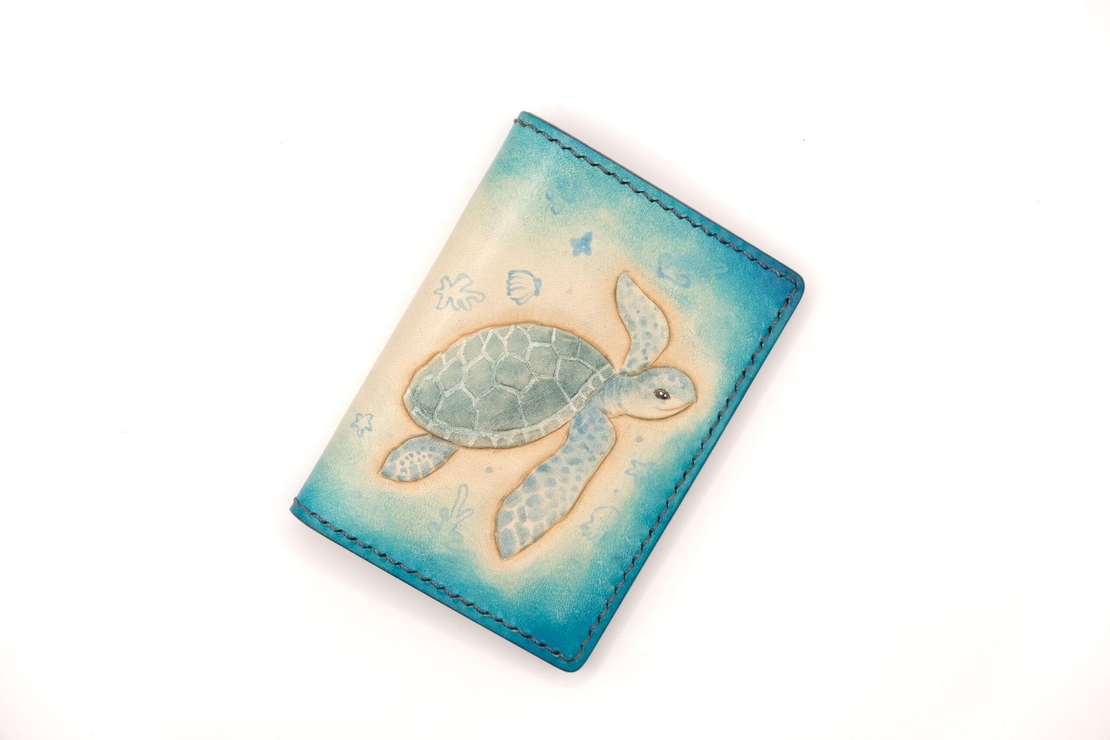 Mini Leather Wallet with Hand-Carved Sea Turtle – Handmade Leather Wallet, Honu Wallet, Unique Gift - Image 4