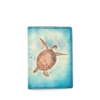 Mini Leather Wallet with Hand-Carved Sea Turtle – Handmade Leather Wallet, Unique Wallet, Unique Gift