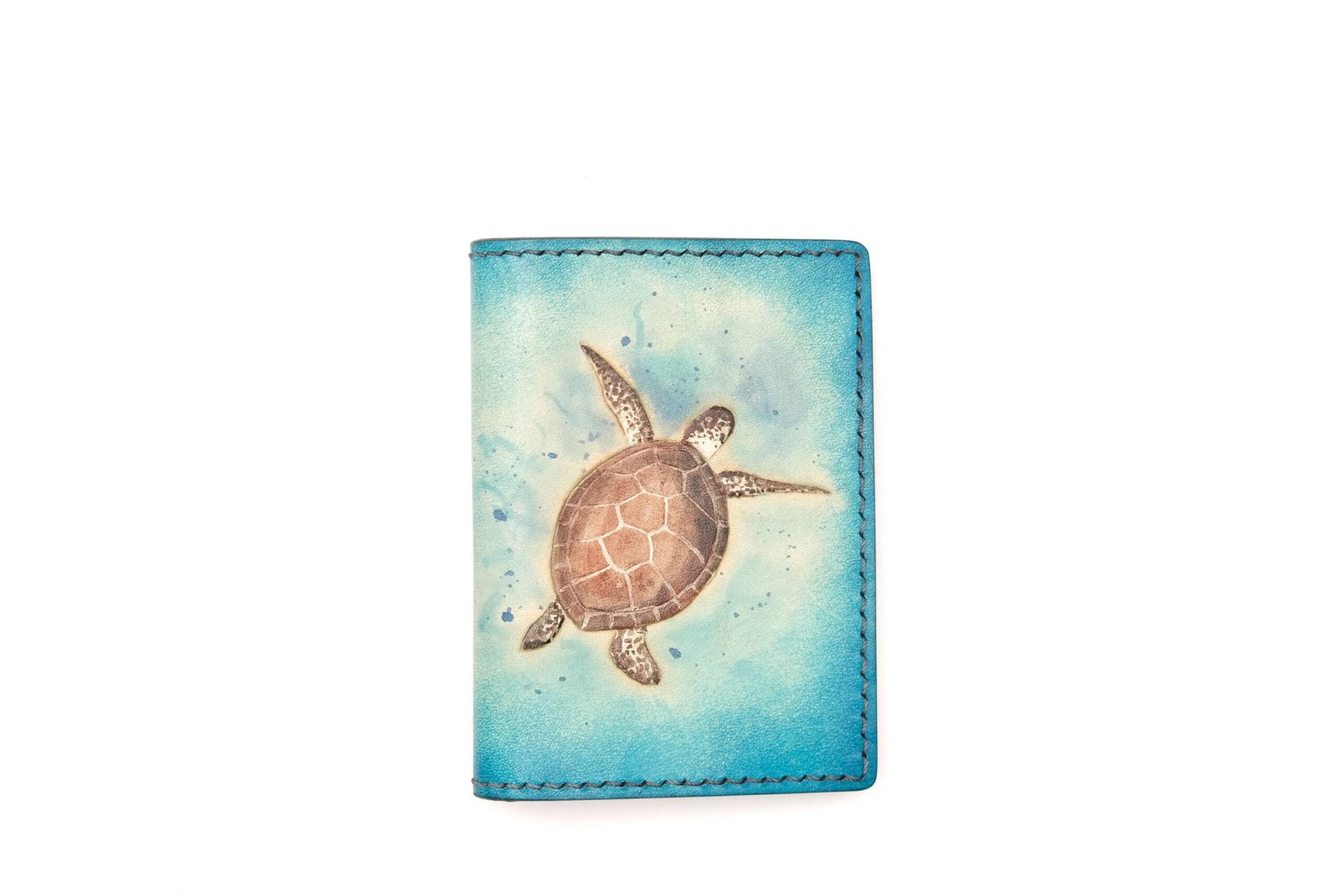 Mini Leather Wallet with Hand-Carved Sea Turtle – Handmade Leather Wallet, Unique Wallet, Unique Gift