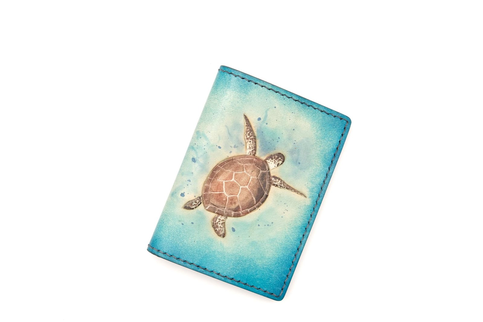 Mini Leather Wallet with Hand-Carved Sea Turtle – Handmade Leather Wallet, Unique Wallet, Unique Gift - Image 3