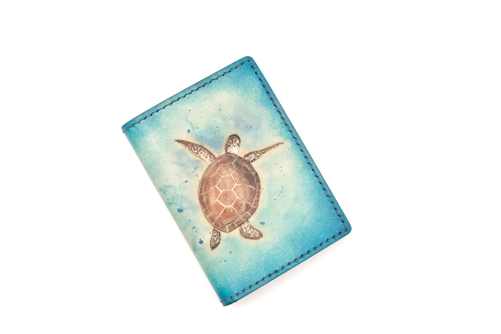Mini Leather Wallet with Hand-Carved Sea Turtle – Handmade Leather Wallet, Unique Wallet, Unique Gift - Image 4