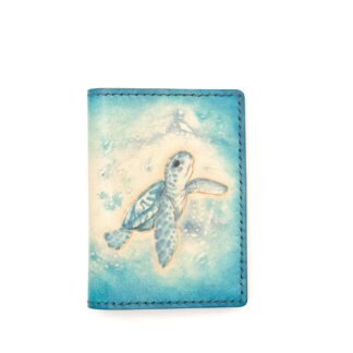 Mini Leather Wallet with Hand-Carved Baby Sea Turtle – Handmade Leather Wallet, Ocean Lover Gift
