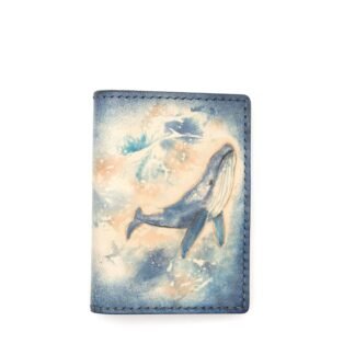 Mini Leather Wallet with Hand-Carved Humpback Whale – Handmade Unique Gift, Whale Wallet, Leather Wallet Gift