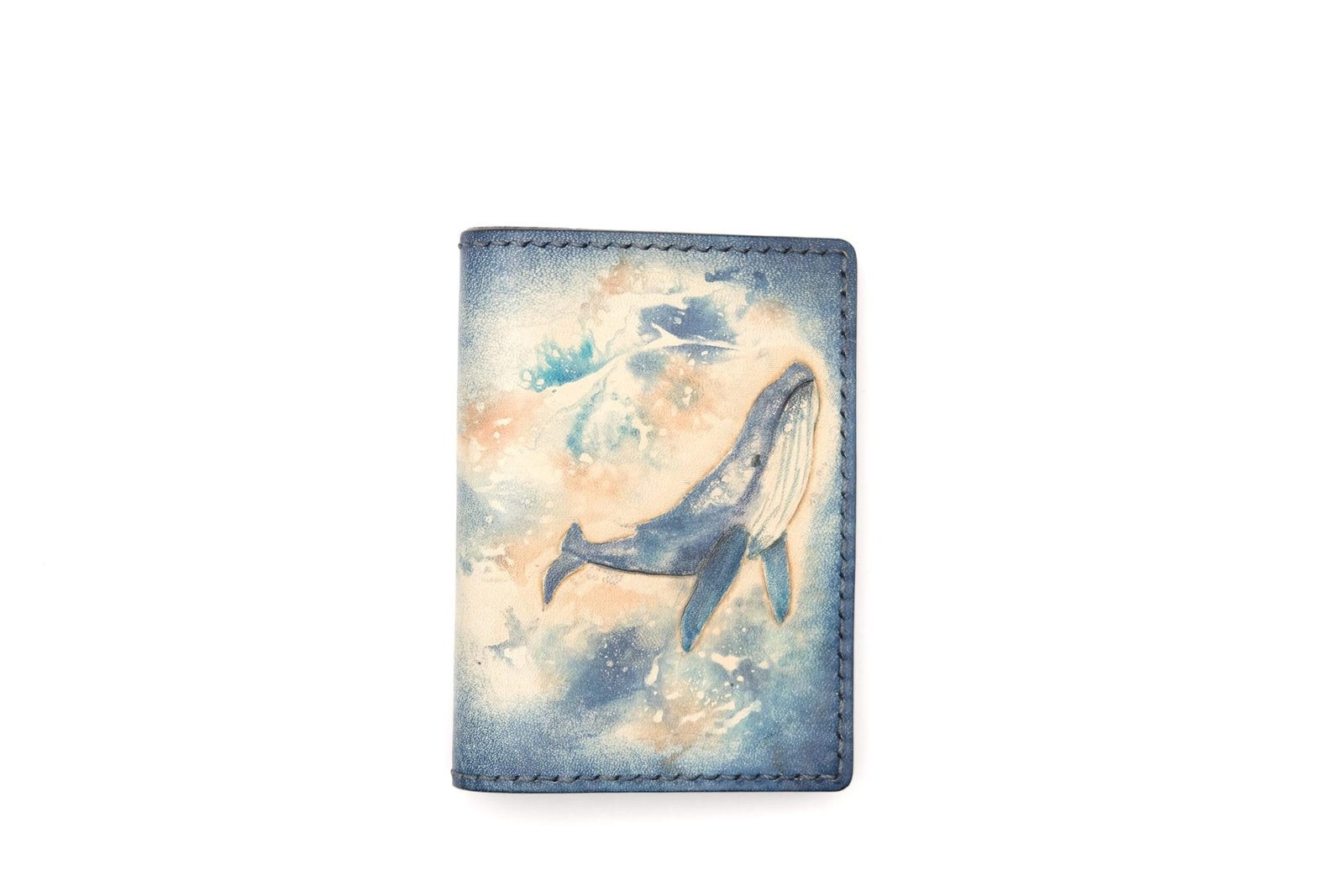 Mini Leather Wallet with Hand-Carved Humpback Whale – Handmade Unique Gift, Whale Wallet, Leather Wallet Gift