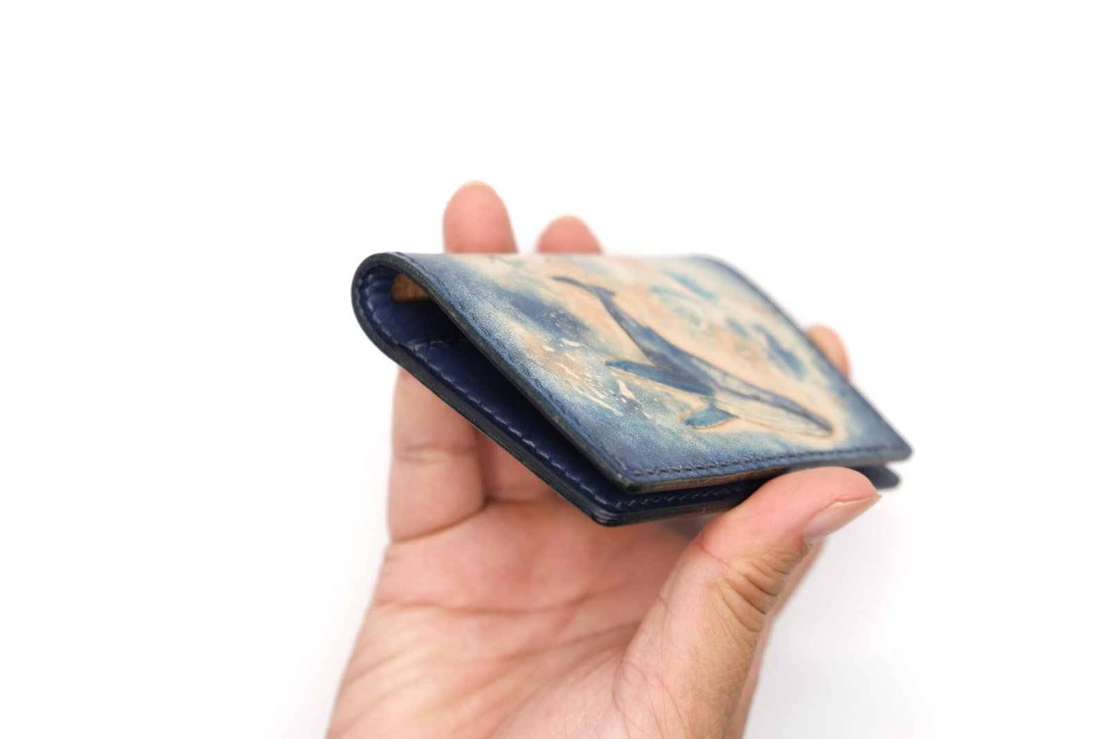 Mini Leather Wallet with Hand-Carved Humpback Whale – Handmade Unique Gift, Whale Wallet, Leather Wallet Gift - Image 5