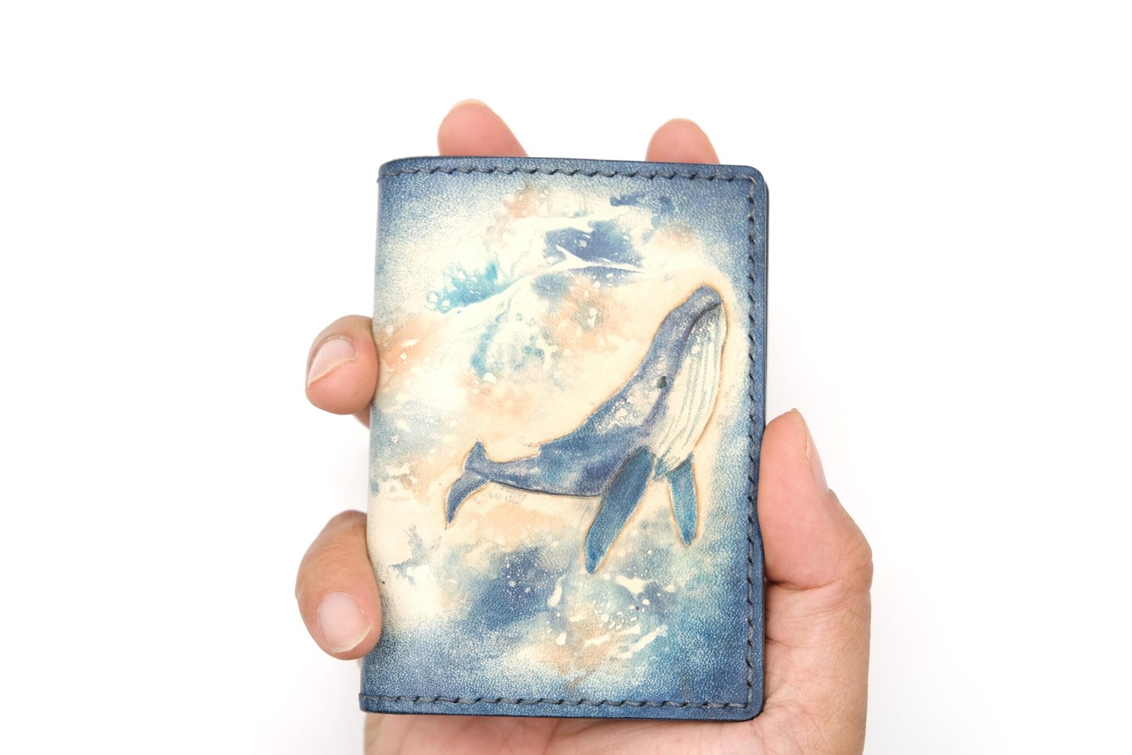 Mini Leather Wallet with Hand-Carved Humpback Whale – Handmade Unique Gift, Whale Wallet, Leather Wallet Gift - Image 8