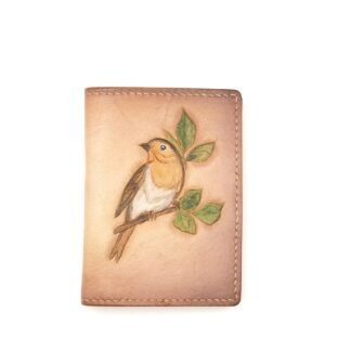 Mini Leather Wallet with Hand-Carved Songbird on Branch – Handmade Leather Wallet, Leather Wallet Gift