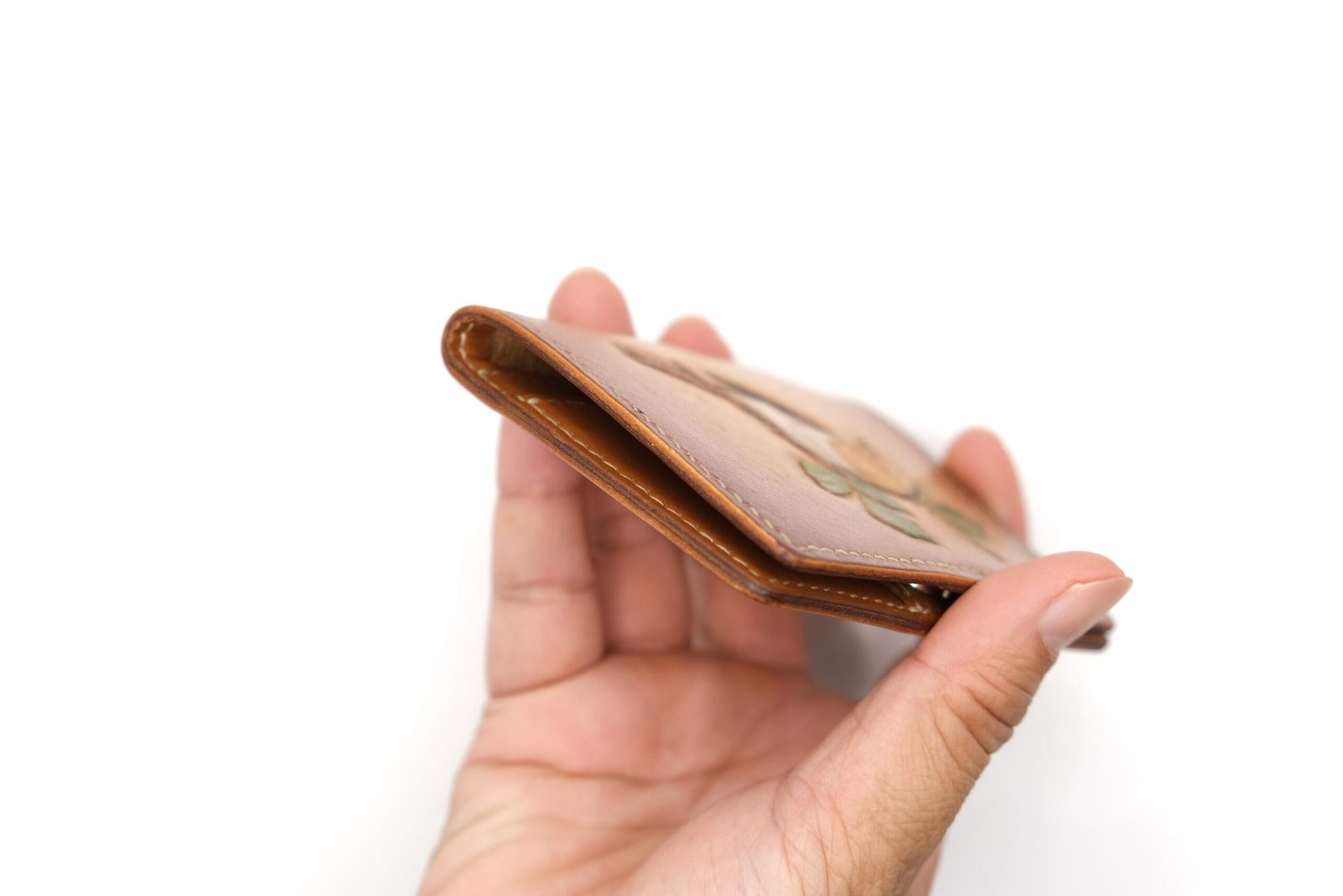 Mini Leather Wallet with Hand-Carved Songbird on Branch – Handmade Leather Wallet, Leather Wallet Gift - Image 8