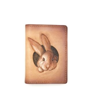Mini Leather Wallet with Hand-Carved Bunny – Handmade Leather Wallet, Minimalist Wallet, Leather Gift for Animal Lover