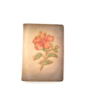Mini Leather Wallet with Hand-Carved Hibiscus Flower – Handmade Leather Wallet, Unique Wallet, Hawaiian Gift