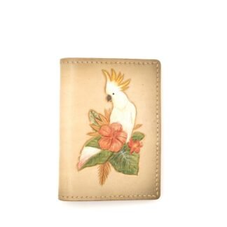 Mini Leather Wallet with Hand-Carved Cockatoo & Hibiscus – Handmade Leather Wallet, Unique Wallet
