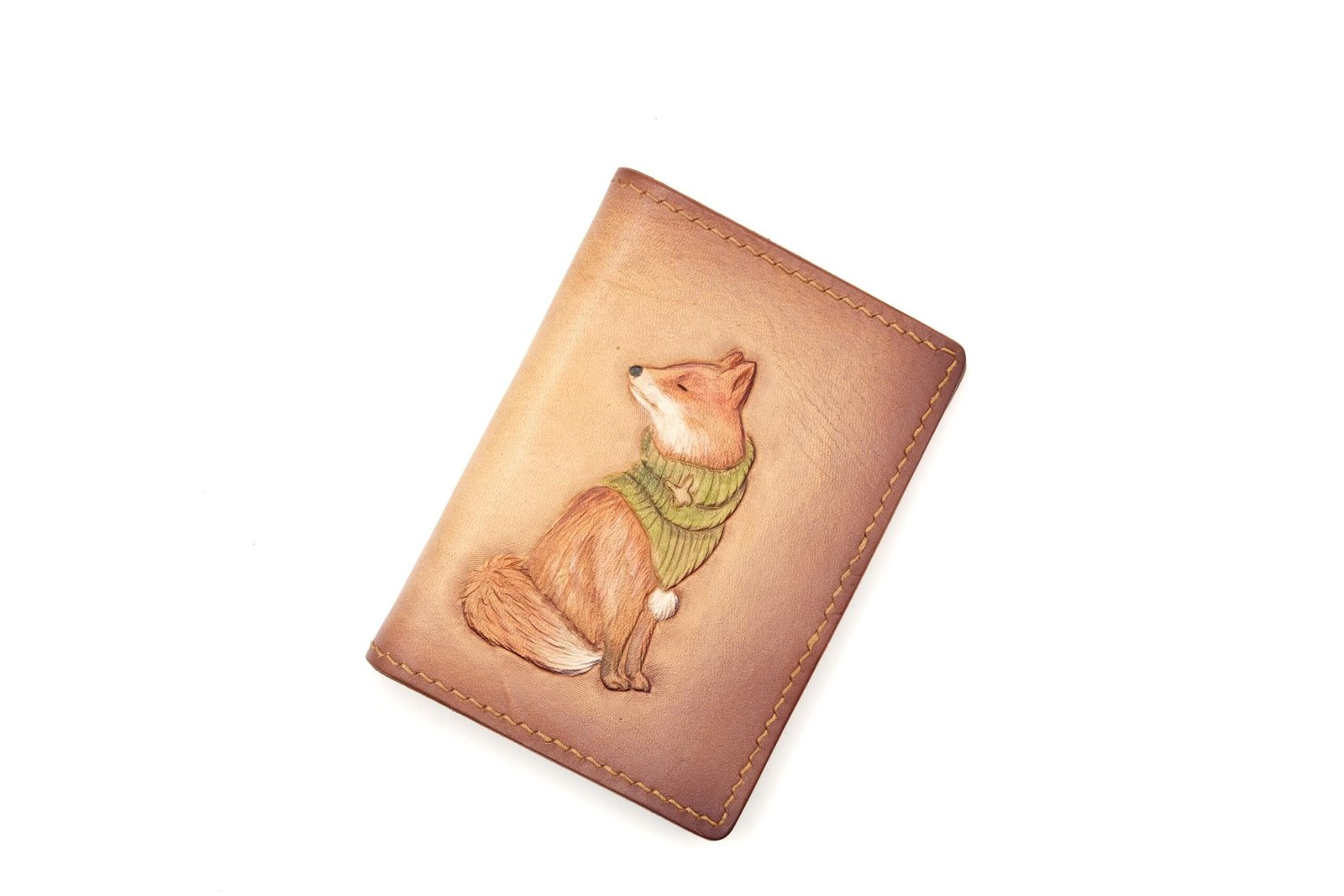 Mini Leather Wallet with Hand-Carved Fox – Handmade Leather Wallet, Minimalist Wallet, Forest Fox Gift - Image 2