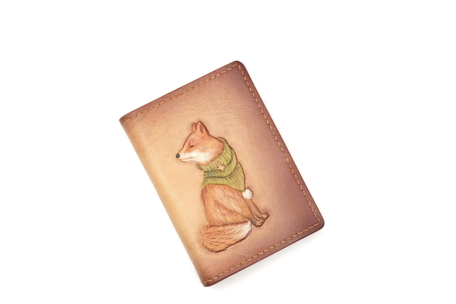 Mini Leather Wallet with Hand-Carved Fox – Handmade Leather Wallet, Minimalist Wallet, Forest Fox Gift - Image 3