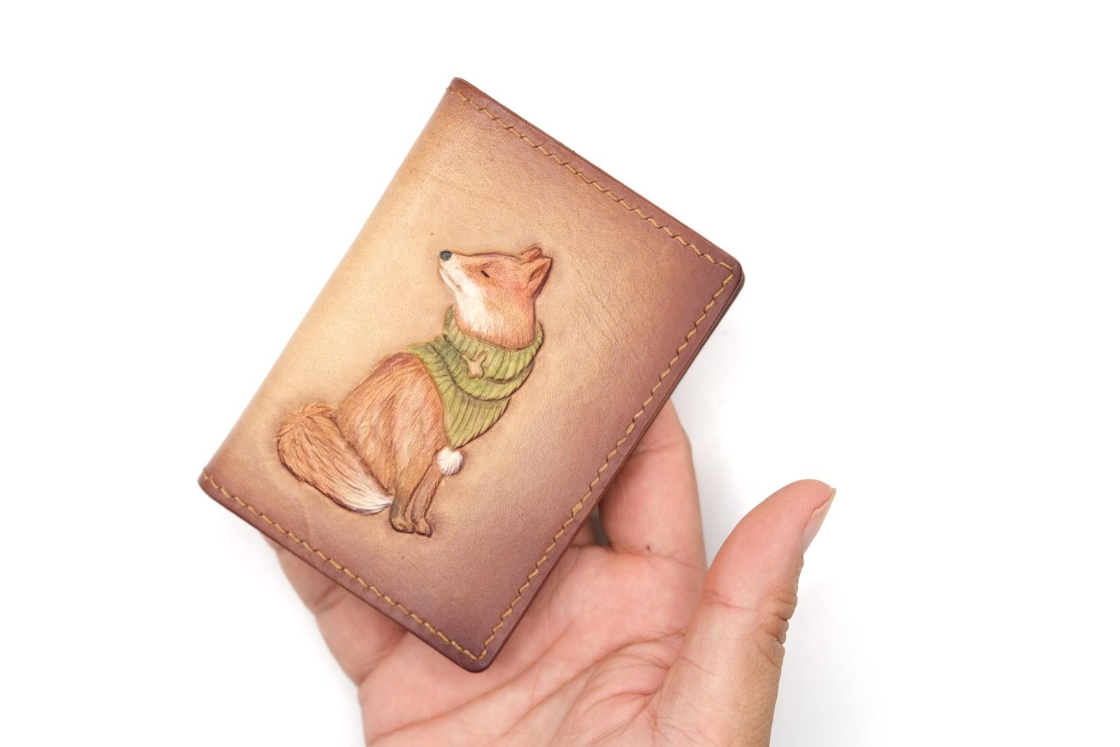 Mini Leather Wallet with Hand-Carved Fox – Handmade Leather Wallet, Minimalist Wallet, Forest Fox Gift - Image 6