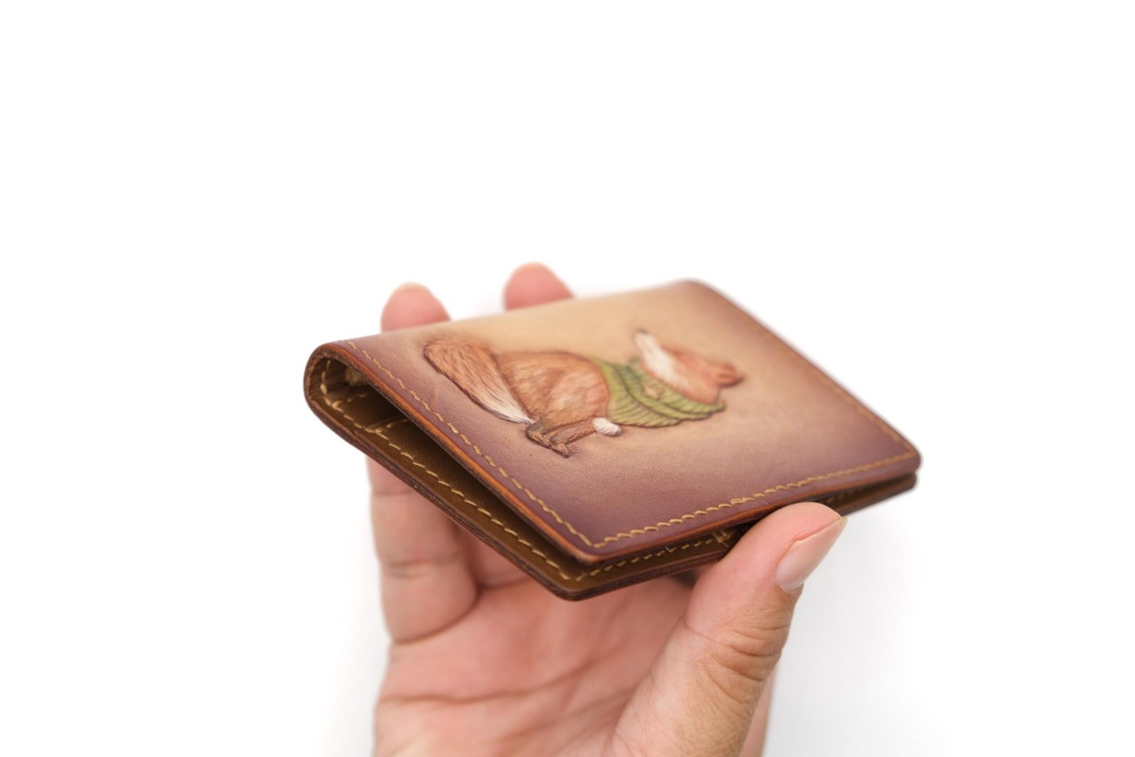 Mini Leather Wallet with Hand-Carved Fox – Handmade Leather Wallet, Minimalist Wallet, Forest Fox Gift - Image 7