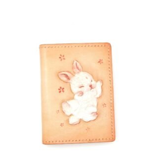 Mini Leather Wallet with Hand-Carved Bunny – Handmade Minimalist Wallet, Cute Bunny Gift