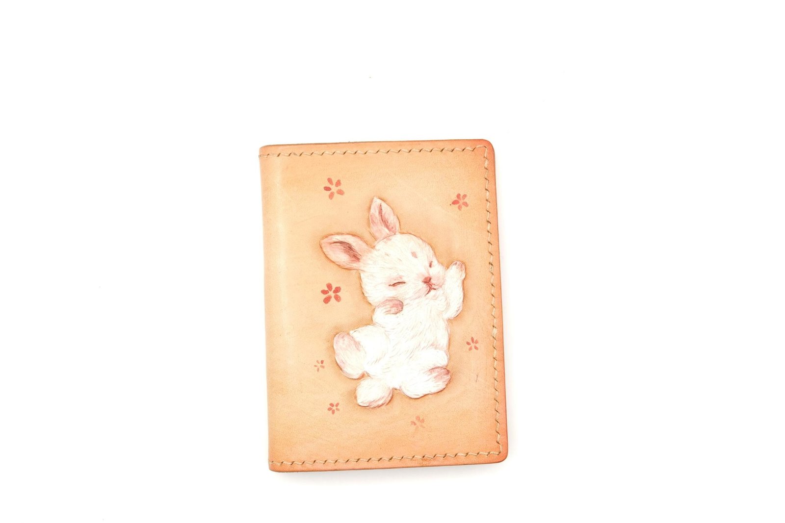 Mini Leather Wallet with Hand-Carved Bunny – Handmade Minimalist Wallet, Cute Bunny Gift